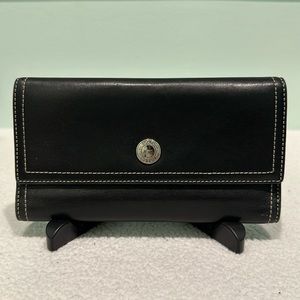 Leather Coach Wallet Black with Silver hardware pink interior with lots of slots